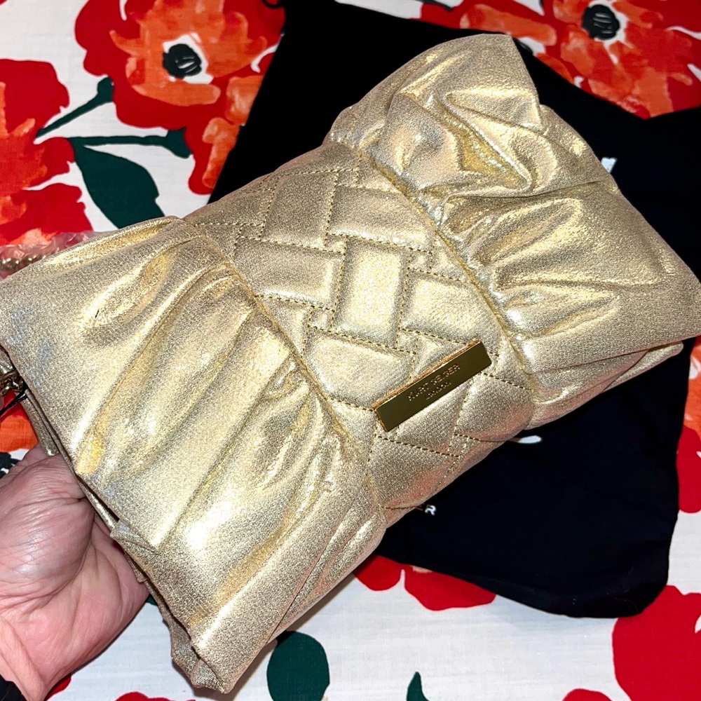 Kurt Geiger NWT! Mini Kensington Metallic Gold Bow Clutch Crossbody Bag - Picture 5 of 13